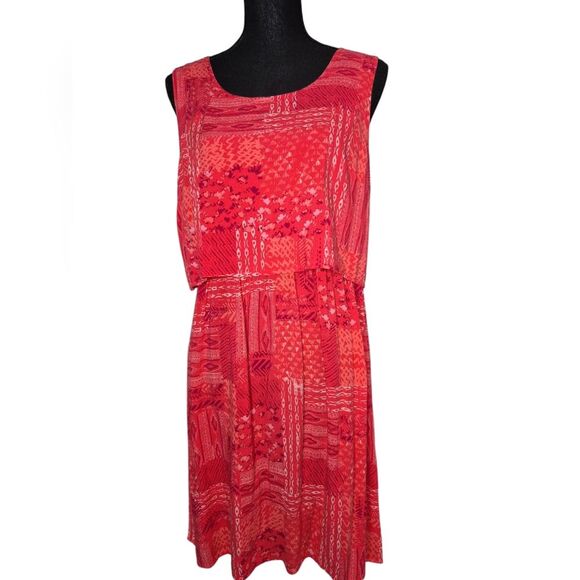 Faded Glory Red Geometric Patchwork Sleeveless Dress Coral – Size Large (12-14) - Picture 1 of 4